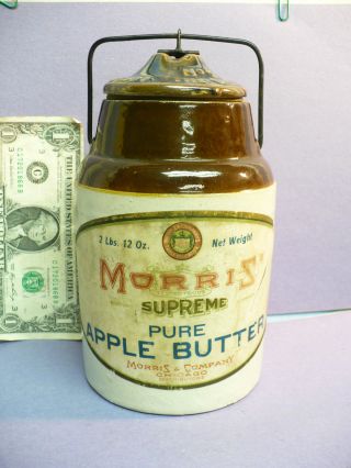 1901 “morris Supreme Pure Apple Butter” Stoneware Fruit Jar/weir Lid photo