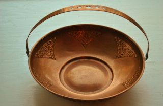 Vintage Swedish Copper Arts And Crafts Bowl With Handles photo