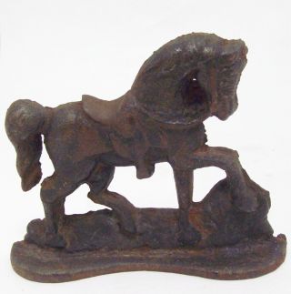 Antique Prancing Horse Cast Iron Metal Small Doorstop Or Bookend 4 7/8 