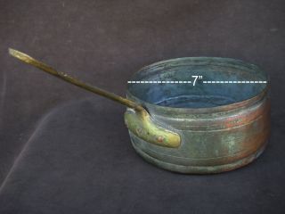 Antique Primative Copper Pots W Brass Handle - 7 