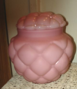 Antique Victorian Pink Satin Diamond Quilted Cracker Biscuit Jar photo