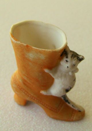 Bisque Hand Painted 1800 ' S Germany Cat & Ladies Boot Toothpick Holder 8536 photo