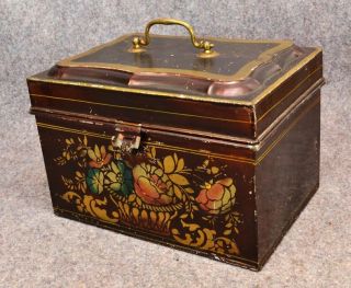 Antique 1800 Tole Tin Painted Toleware Document Box photo