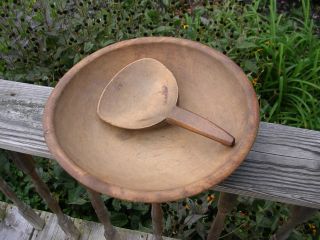 Vintage Wooden Dough Bowl And Paddle photo