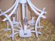 Vintage 4 Light Faux Bamboo Pagoda Hollywood Birdcage Chandelier White Tole Toleware photo 1