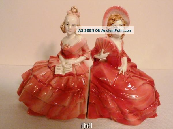 Antique Pair Victorian Ladies Fine Porcelain Figurines Made In Germany Figurines photo