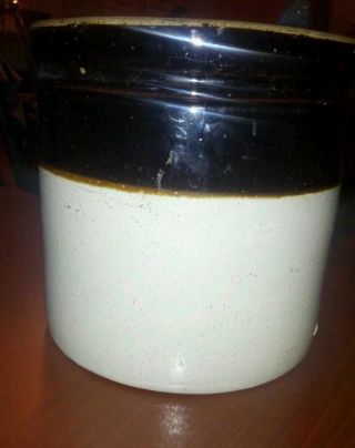 Vintage Brown & White Salt Glazed Stoneware Crock/jar - 1 Gallon photo