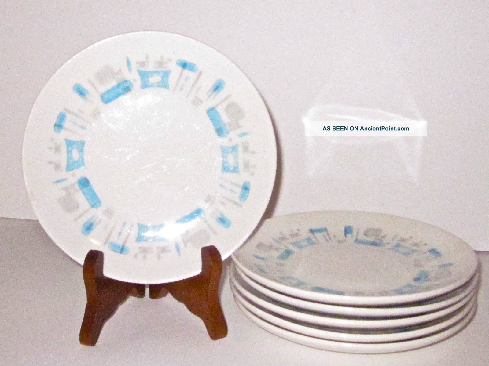 Blue Heaven Atomic Retro Plate Set Of 6 Royal China Co Plates & Chargers photo