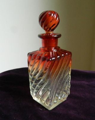 Rare Square Antique Baccarat Rose Tienta Perfume Bottle 6 1/2 