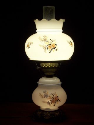 Vtg Large Double Globe 3 Way Shabby Cottage Chic Parlor Boureaux Floral Lamp photo