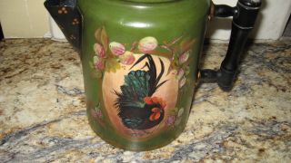 Hand Painted Vintage Toleware Tole Coffee Pot French Country Rooster Gooseberry photo