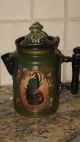 Hand Painted Vintage Toleware Tole Coffee Pot French Country Rooster Gooseberry Toleware photo 1