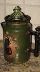 Hand Painted Vintage Toleware Tole Coffee Pot French Country Rooster Gooseberry Toleware photo 3