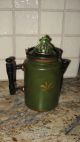 Hand Painted Vintage Toleware Tole Coffee Pot French Country Rooster Gooseberry Toleware photo 8