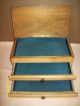 Antique~jewelry Box W/inlaid Wood,  Finger Joints,  & Cloth Lined,  2 Drawers~xlent Boxes photo 1
