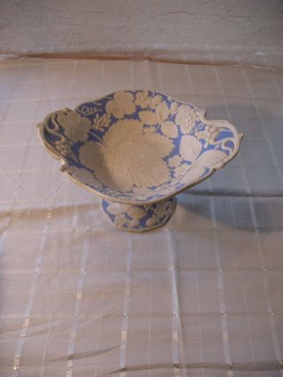 19th Century English Blue And White Parian Ware Compote By Dale Hall Pottery photo
