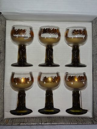 Vintage Ssg Bacchus Romer Wine Glasses W/ Gold Leaf Stem Ware Set Of 6 photo