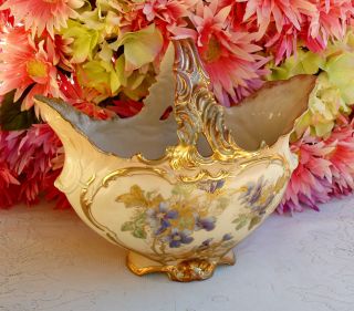 Antique Robert Hanke Porcelain Basket ~ Floral ~ Gold Gilt photo