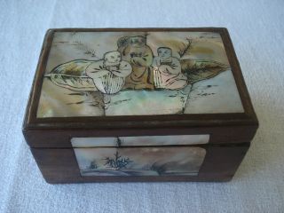 Antique 19th Century Oriental Hand Made Wooden Box With Nacre Inlay photo