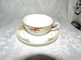 Rare Nippon Gilded Floral Rope Pattern Tea Cup Set Hand Painted photo
