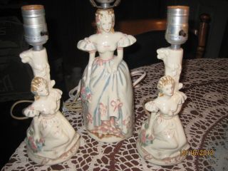 3 Matching Antique Victorian Lady Lamps photo