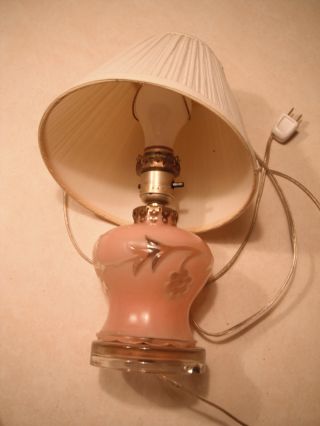 Vintage Pink Glass Lamp 13 Inches W/ Shade Design In Pink/clear Glass photo