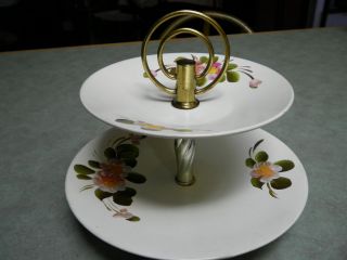 Vintage Tole Tidbit Candy Dish White + Dogwoods Metal Made In Phila Shaby Chic photo