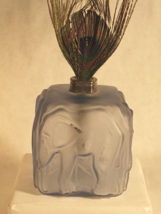 French Art Deco Perfume Bottle In Frosted Pale Blue Glass photo
