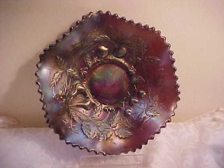 Antique Amethyst Carnival Glass Iridized Cherries Pear ' S 61/2 