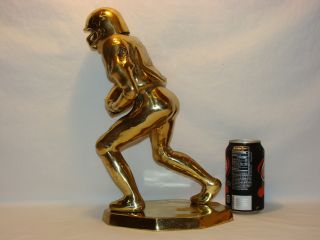 Vtg Brass Football Player Trophy Statue Hollywood Regency Man Cave Sports Fan photo
