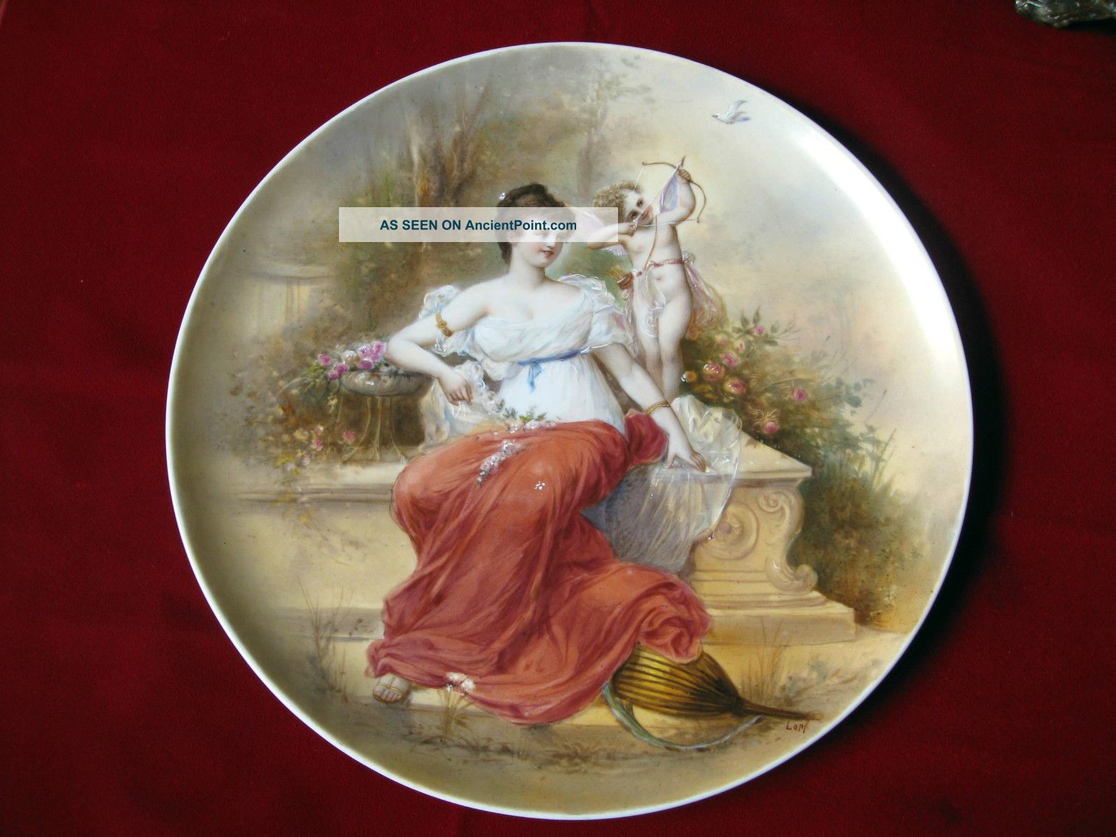 Royal Vienna Large Charger Of Girl And Cupid In Flower Garden Plates & Chargers photo