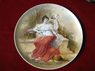 Royal Vienna Large Charger Of Girl And Cupid In Flower Garden photo