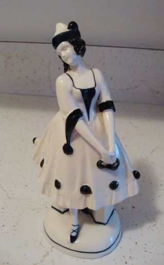 Lovely Antique Art Deco Pierrot Porcelain Figurine Lady With Mask photo