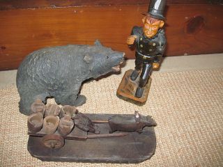 Vintage Black Forest 3 Items Heavily Detailed – Bear – Wagon – Man photo