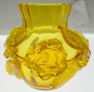 Wilhelm Krahlik Sohn Bohemian Jirgenstel Applied Rose Yellow Art Glass Vase photo