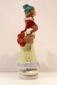 Vintage Porcelain Lady With Flower Basket,  Holding Flower To Ear Figurines photo 2