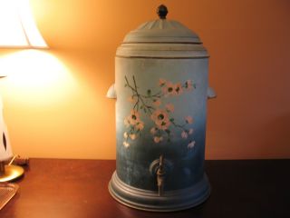 Rare Antique Water Cooler Painted Metal With Porcelain Interior Excellent Cond. photo