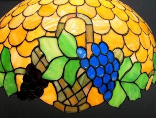 Antique Leaded Glass Mosaic Fish Scale&basket Hanging Lamp Light Fixture Shade photo