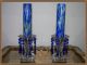 Vintage Pair (2) Crystal & Murano Cobalt Blue Mouth Blown Art Glass Table Lamp Lamps photo 3