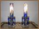 Vintage Pair (2) Crystal & Murano Cobalt Blue Mouth Blown Art Glass Table Lamp Lamps photo 5