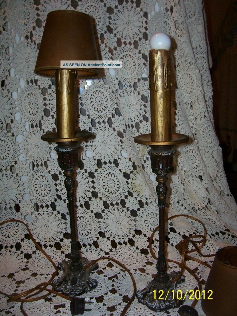 Antique Shaded Candlestick Metal Pull Chain Lamps Lamps photo