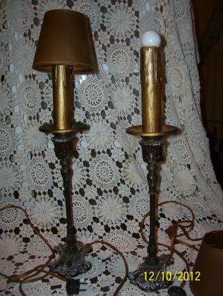 Antique Shaded Candlestick Metal Pull Chain Lamps photo