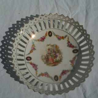 Antique Porcelain Reticulated Germany Bowl Victorian Lovers photo