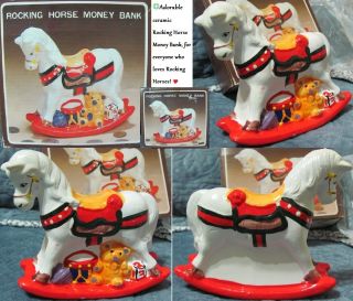 Nib Vintage Ceramic Rocking Horse Bank,  8” photo