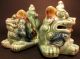 Vintage Pair Ceramic Foo Dog Chinese Guardian Lion Dogs Shishi Incense Burner Figurines photo 1