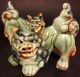 Vintage Pair Ceramic Foo Dog Chinese Guardian Lion Dogs Shishi Incense Burner Figurines photo 2