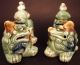 Vintage Pair Ceramic Foo Dog Chinese Guardian Lion Dogs Shishi Incense Burner Figurines photo 3