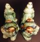 Vintage Pair Ceramic Foo Dog Chinese Guardian Lion Dogs Shishi Incense Burner Figurines photo 5