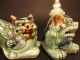Vintage Pair Ceramic Foo Dog Chinese Guardian Lion Dogs Shishi Incense Burner Figurines photo 7