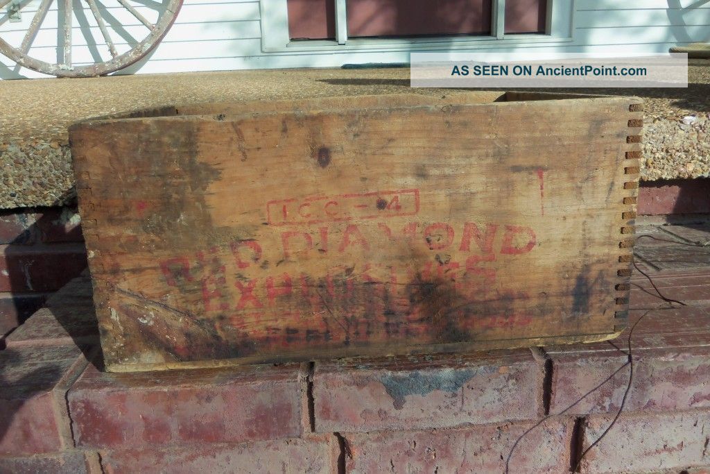 Antique Red Diamond Explosives Dove Tail Crate Box Austin Powder Mining Danger Boxes photo